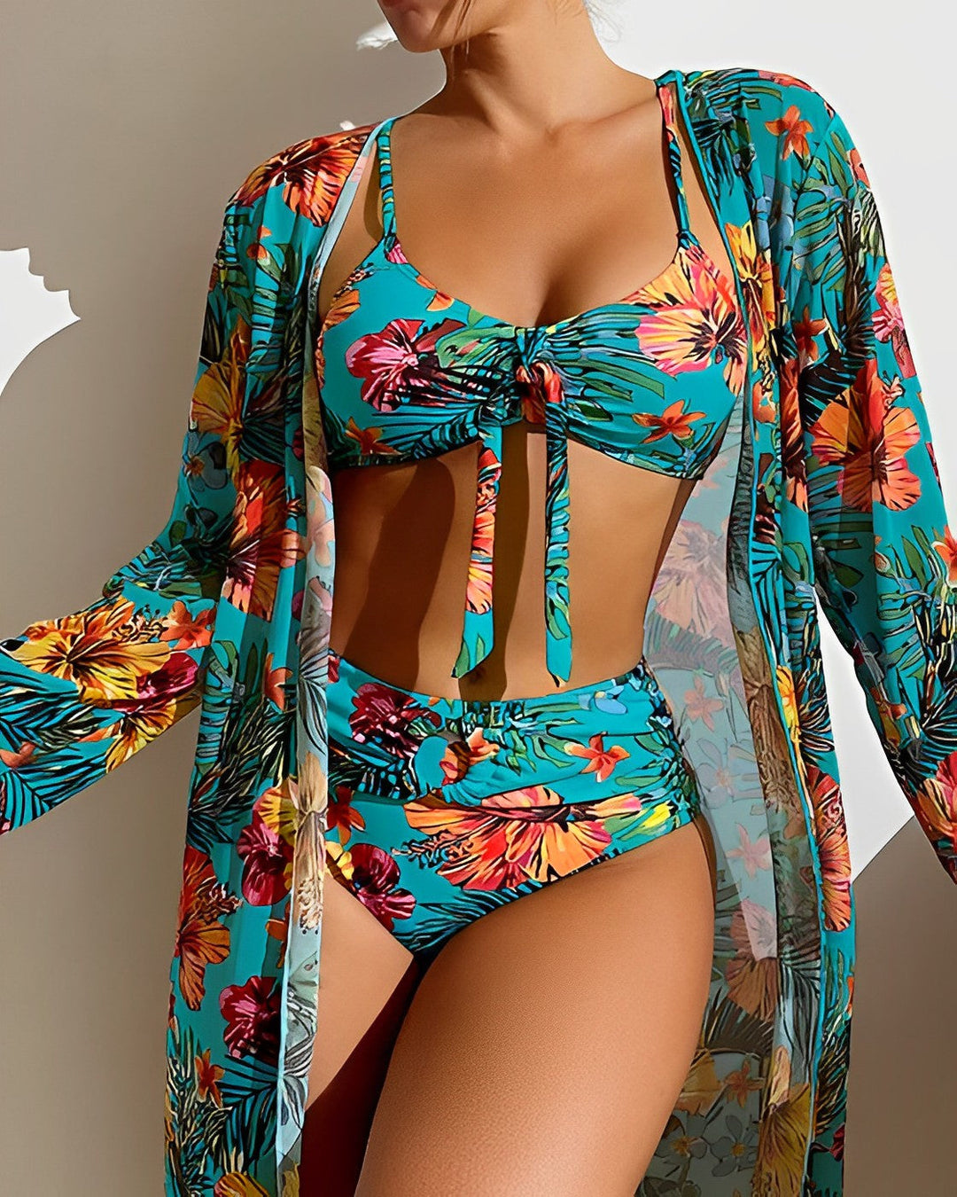 Elowen™ | Elegant Tropical Floral Bikini Set with Cover-Up