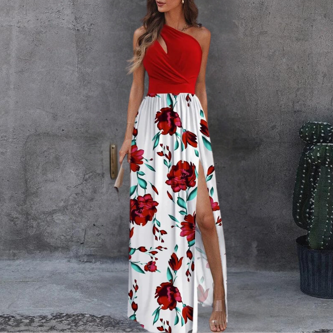 Floral Maxi Dress | One-Shoulder Design | Elegant Split Hem | Summer & Occasion Wear