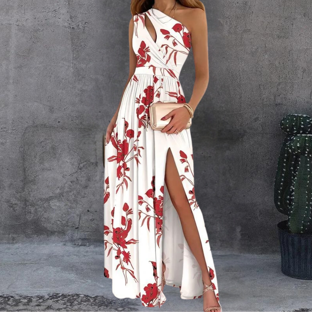 Floral Maxi Dress | One-Shoulder Design | Elegant Split Hem | Summer & Occasion Wear