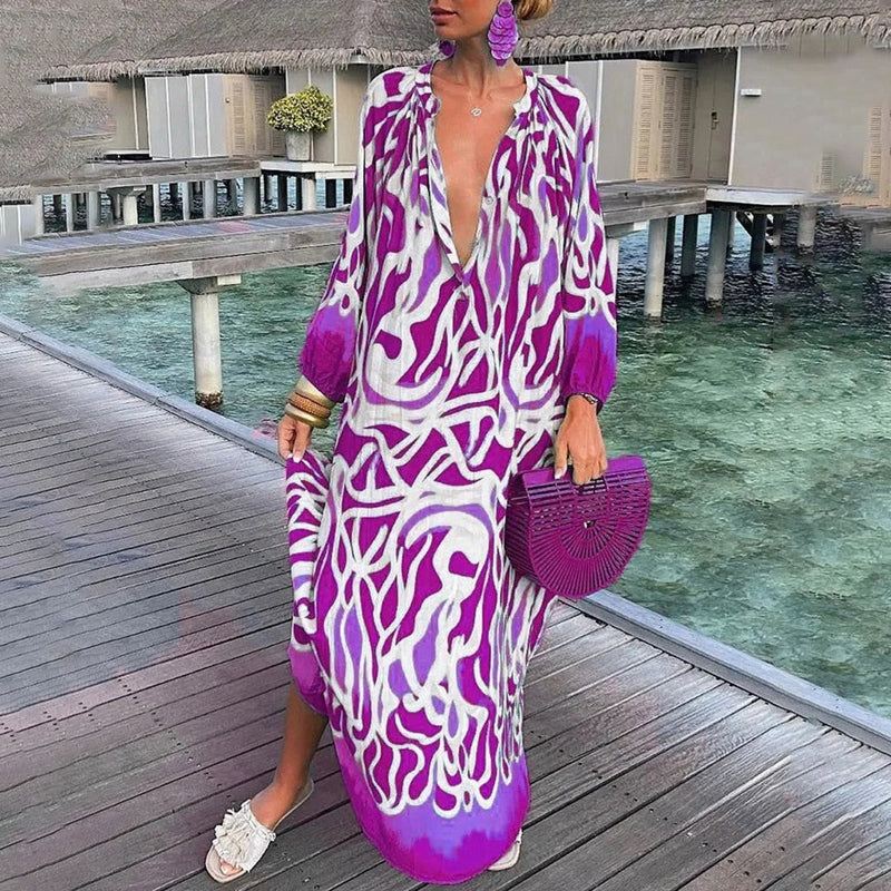 Vibrant Abstract Maxi Kaftan Dress | Lightweight Resort Wear | Flowing Silhouette